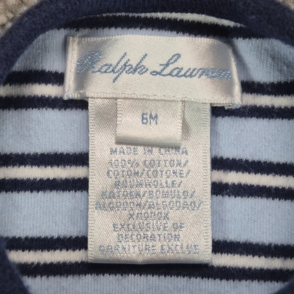 Ralph Lauren Coverall Baby Boy 6M Blue Striped Long Sleeve Snap Romper